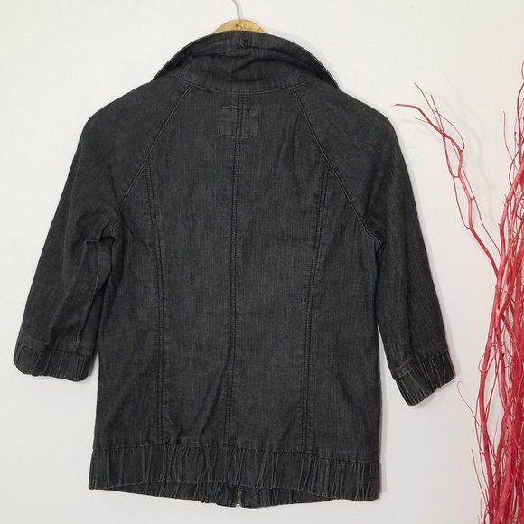 DENIM Dynamite Black Jean Elastic Waist 3/4 Sleeve Cotton Blend Zip Front Jacket - Picture 5 of 7